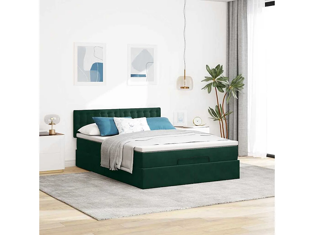 Ottoman-Bett mit Matratze Dunkelgrün 140x200 cm Samt