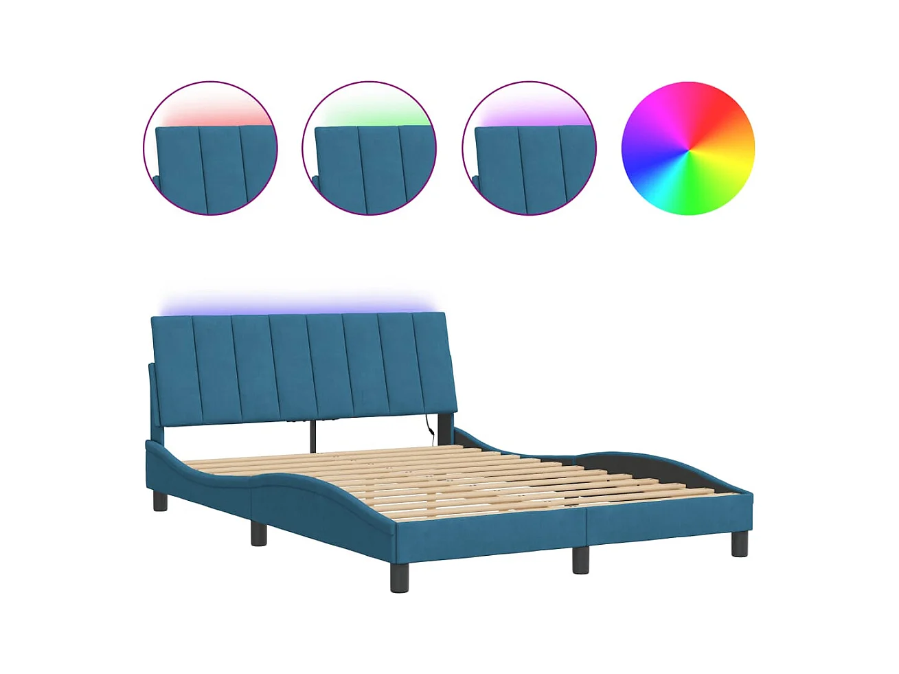 Bedframe met LED zonder matras "Hanko"  fluweel blauw 140x200 cm