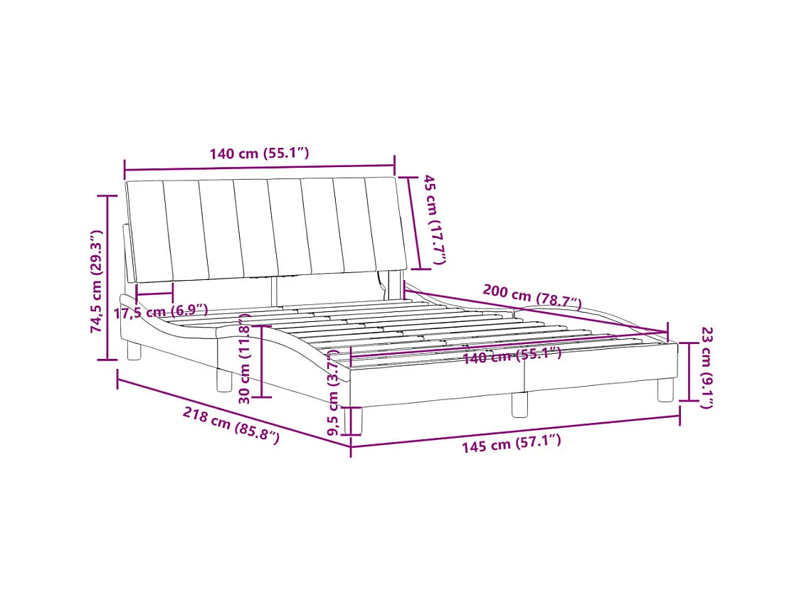 Bedframe met LED zonder matras "Hanko"  fluweel blauw 140x200 cm