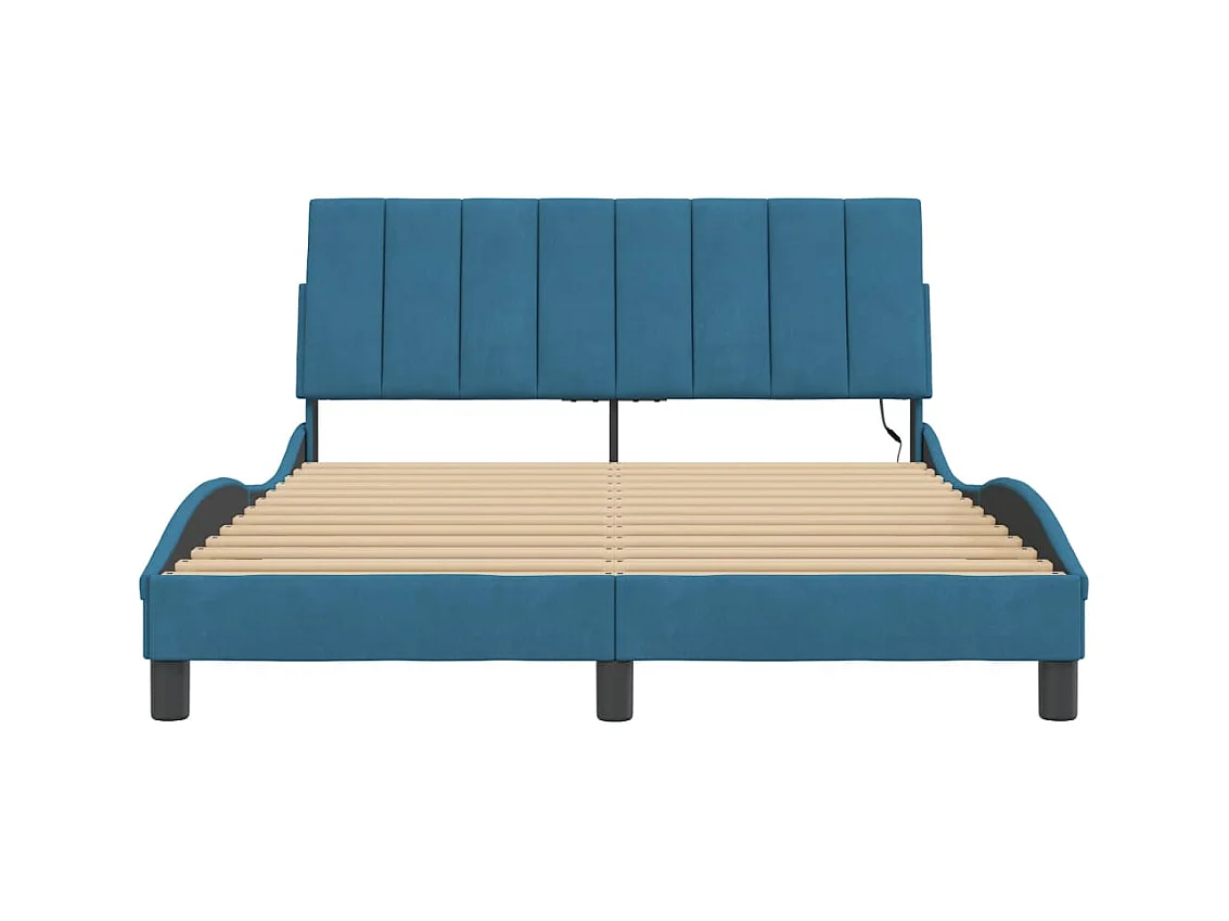Bedframe met LED zonder matras "Hanko"  fluweel blauw 140x200 cm