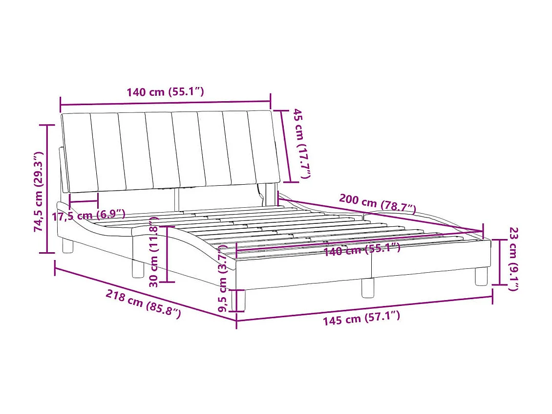 Bedframe met LED zonder matras "Hanko"  fluweel blauw 140x200 cm