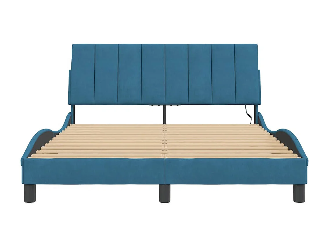 Bedframe met LED zonder matras "Hanko"  fluweel blauw 140x200 cm
