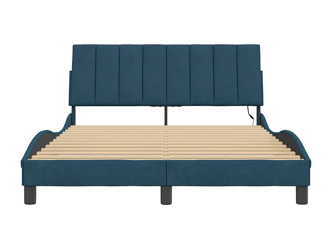 Cadre de lit avec LED sans matelas Hanko bleu 140x200 cm velours