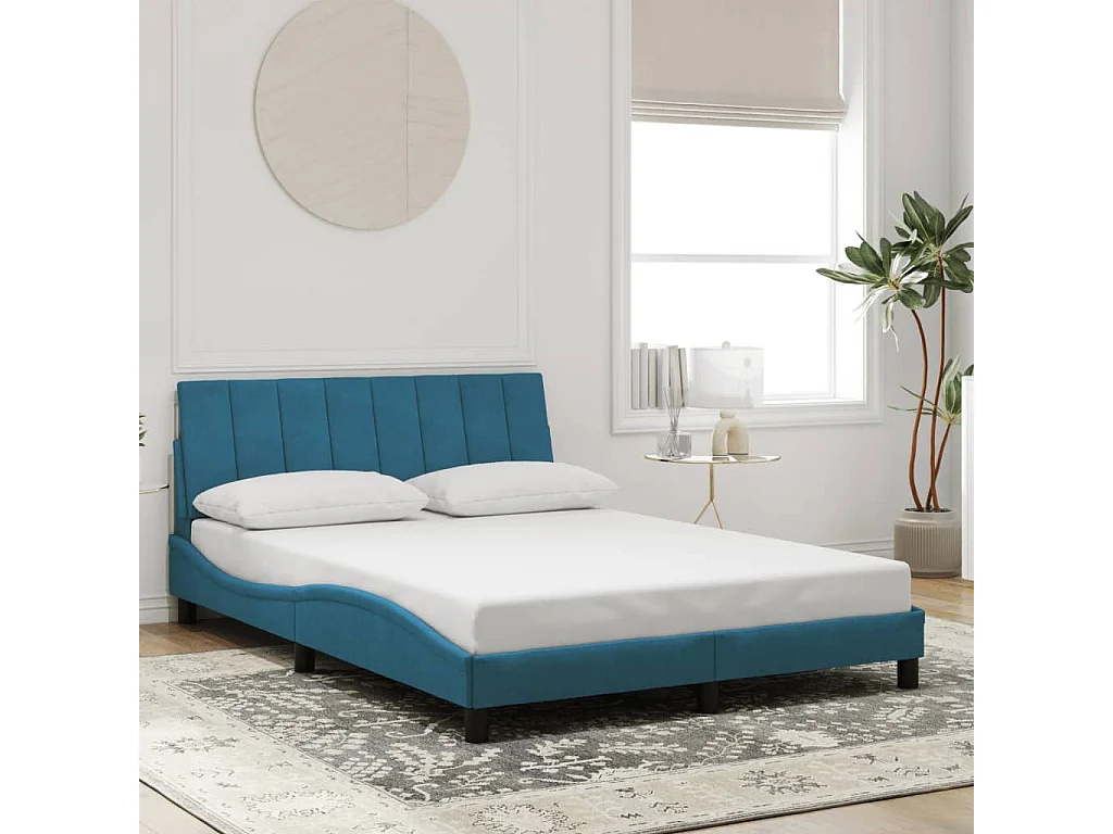 Cadre de lit avec LED sans matelas Hanko bleu 140x200 cm velours