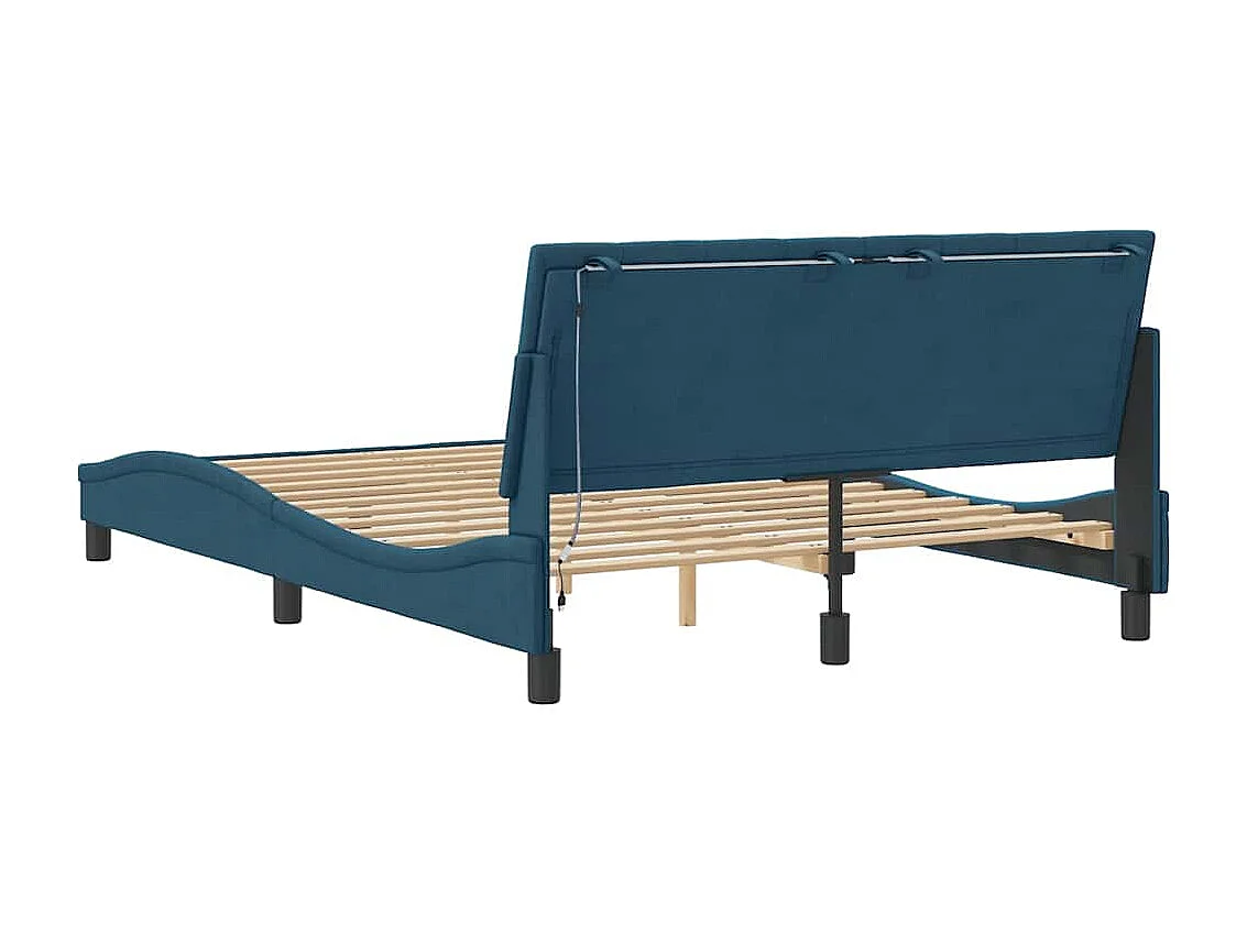 Cadre de lit avec LED sans matelas Hanko bleu 140x200 cm velours