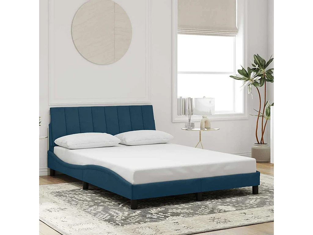 Bedframe met LED zonder matras "Hanko" fluweel blauw 140x200 cm