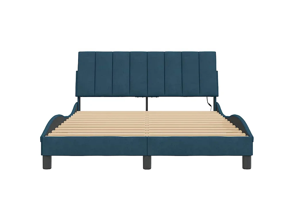 Bedframe met LED zonder matras "Hanko" fluweel blauw 140x200 cm