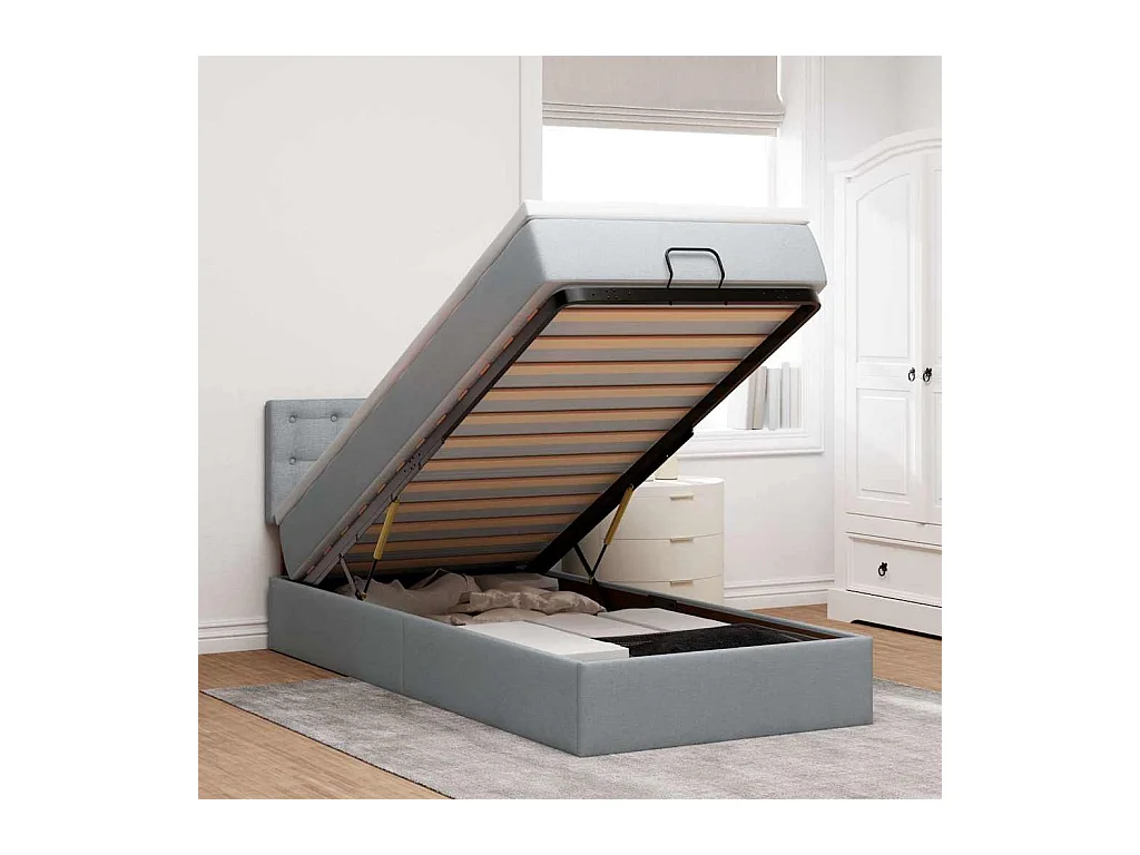 Bed poef met matras en LED's 90x200 cm stof lichtgrijs