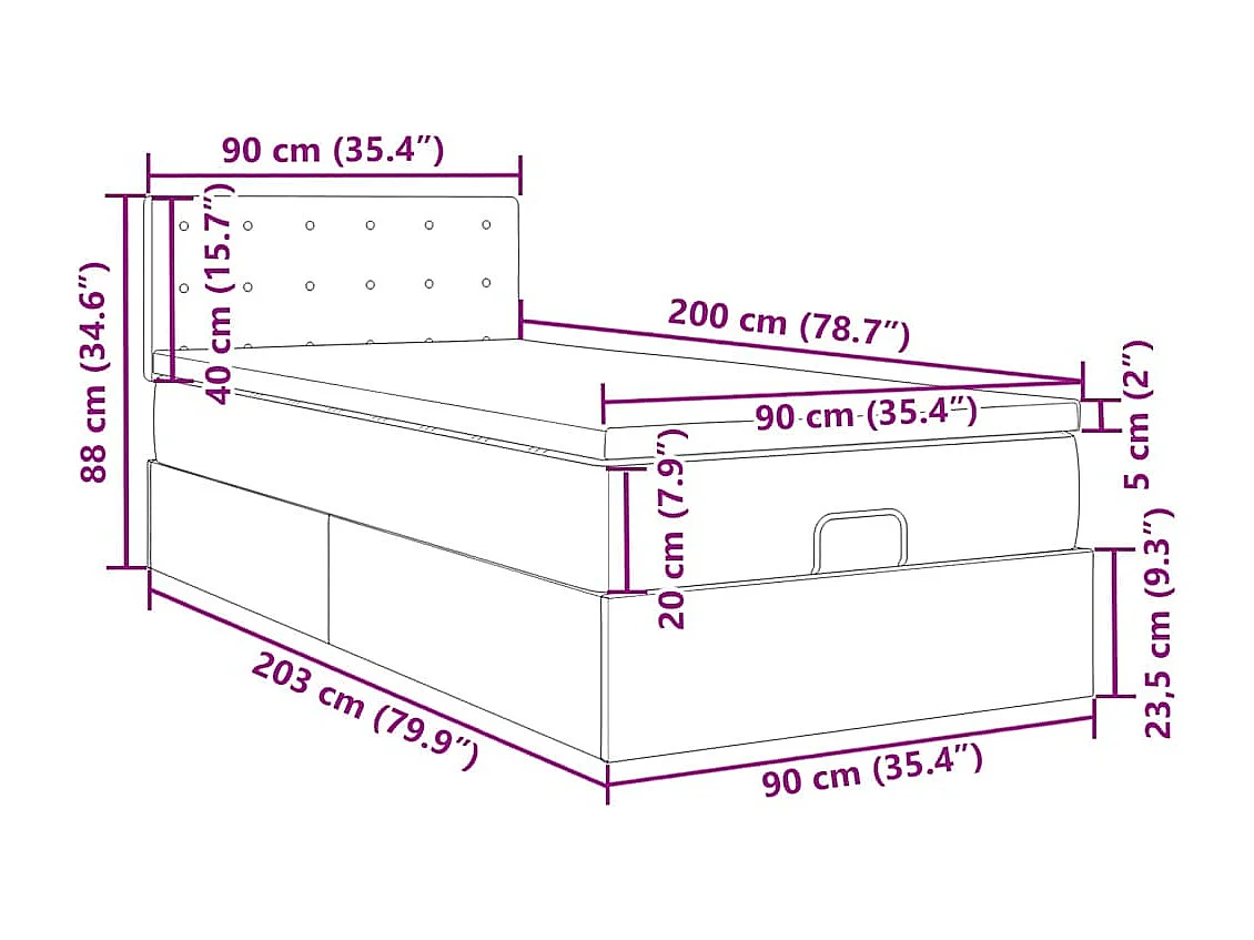 Bed poef met matras en LED's 90x200 cm stof lichtgrijs
