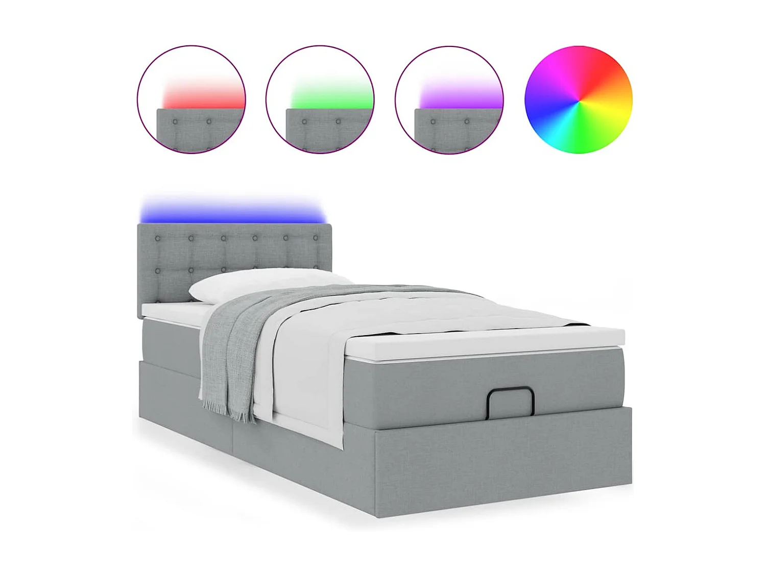 Bed poef met matras en LED's 90x200 cm stof lichtgrijs