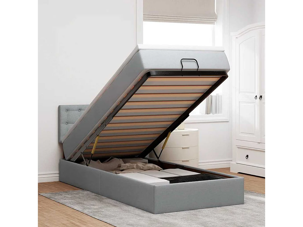 Pouf Letto con Materasso e LED Grigio Chiaro 90x200 cm Tessuto