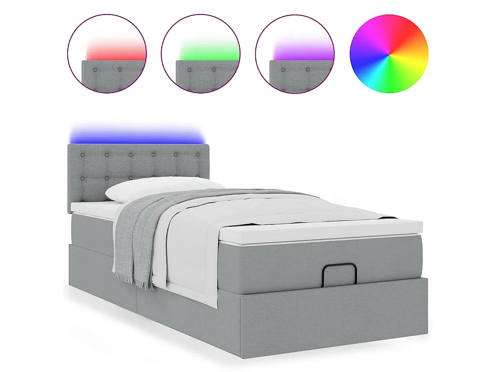 Pouf Letto con Materasso e LED Grigio Chiaro 90x200 cm Tessuto