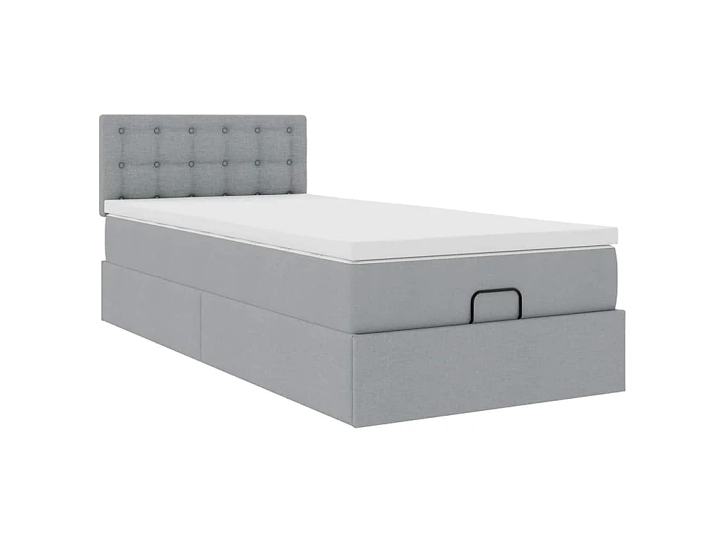 Pouf Letto con Materasso e LED Grigio Chiaro 90x200 cm Tessuto