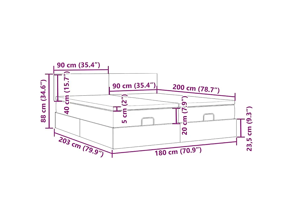 Ottoman-Bett mit Matratzen Dunkelgrau 180x200 cm Stoff
