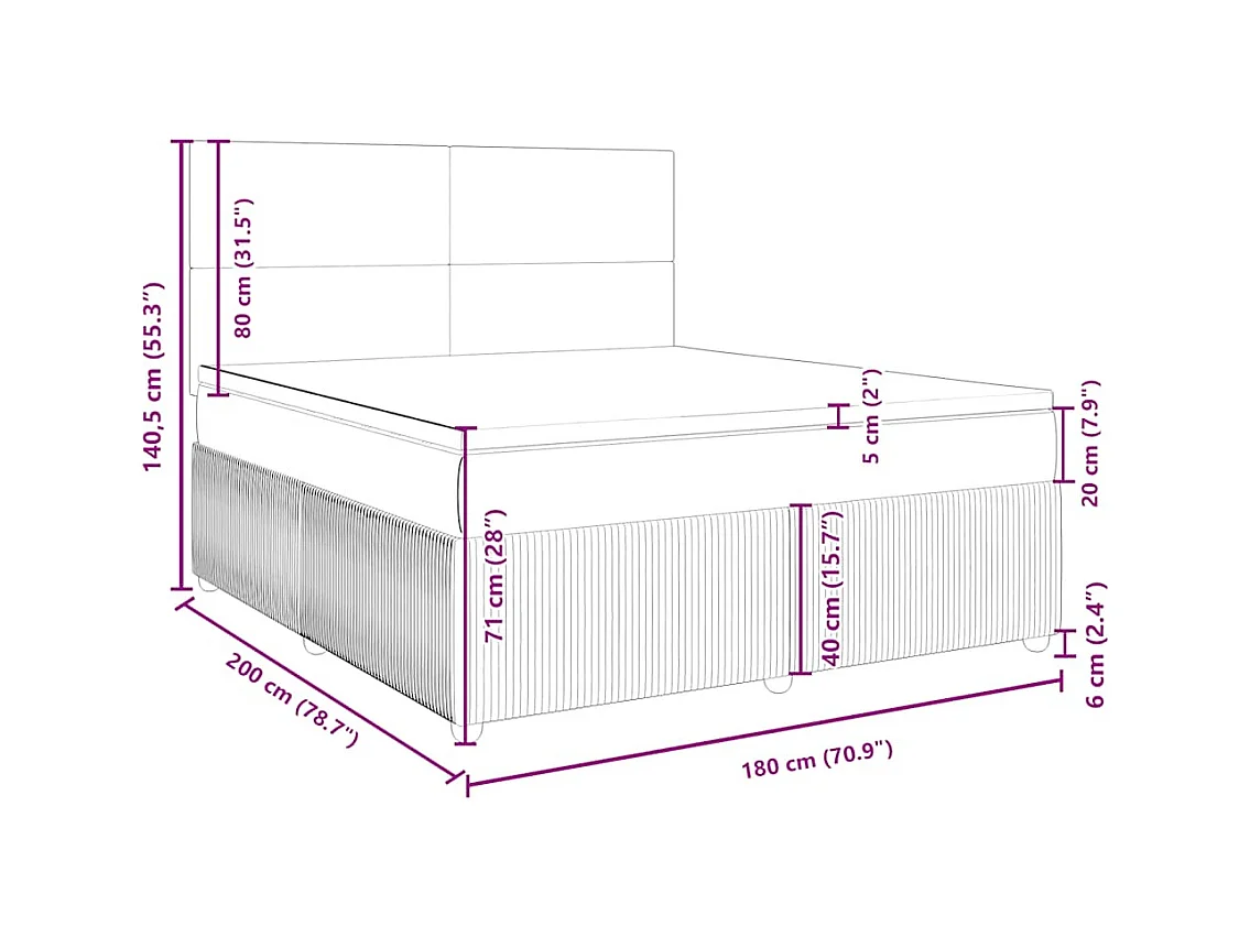 Boxspringbett mit Matratze Hellgrau 180x200 cm Stoff