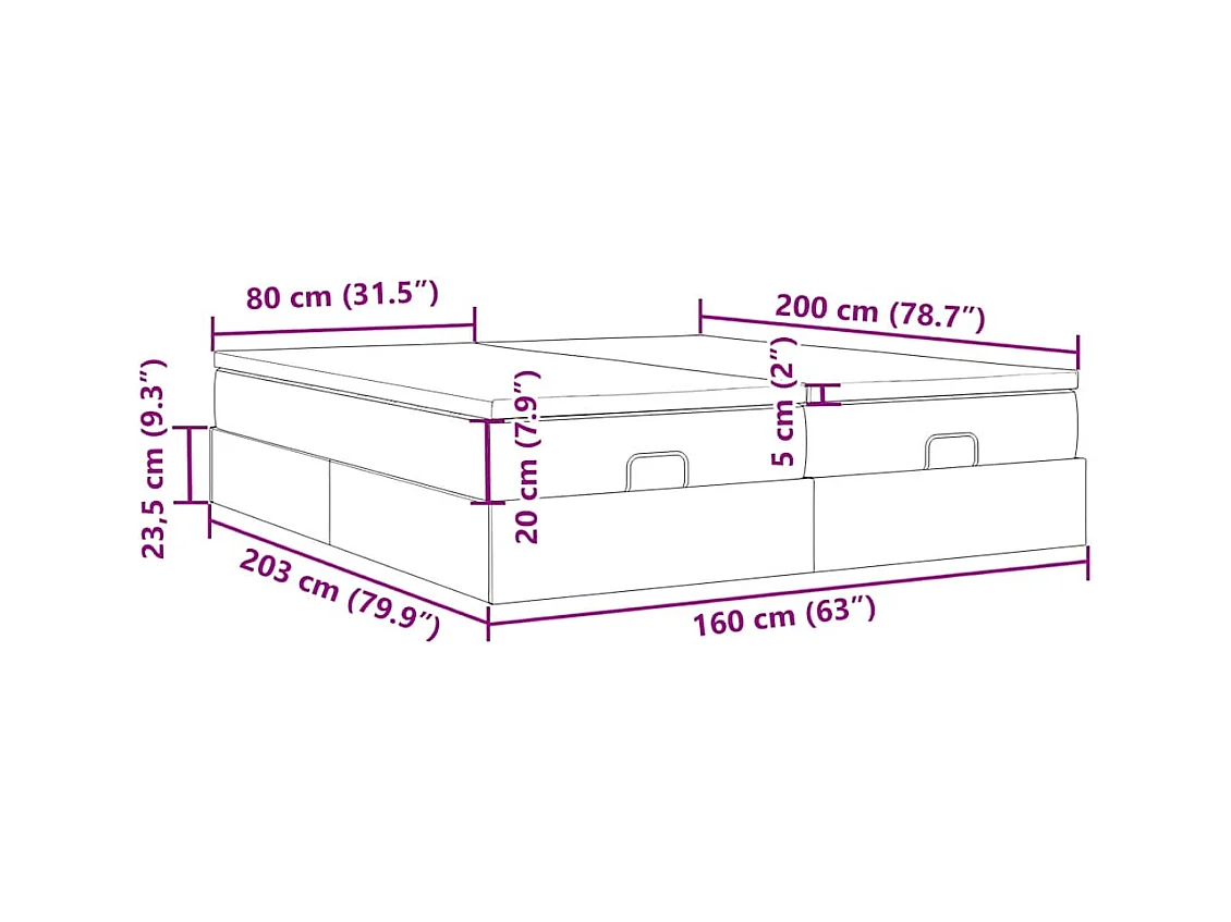 Cadre de lit ottoman avec matelas gris foncé 160x200cm velours