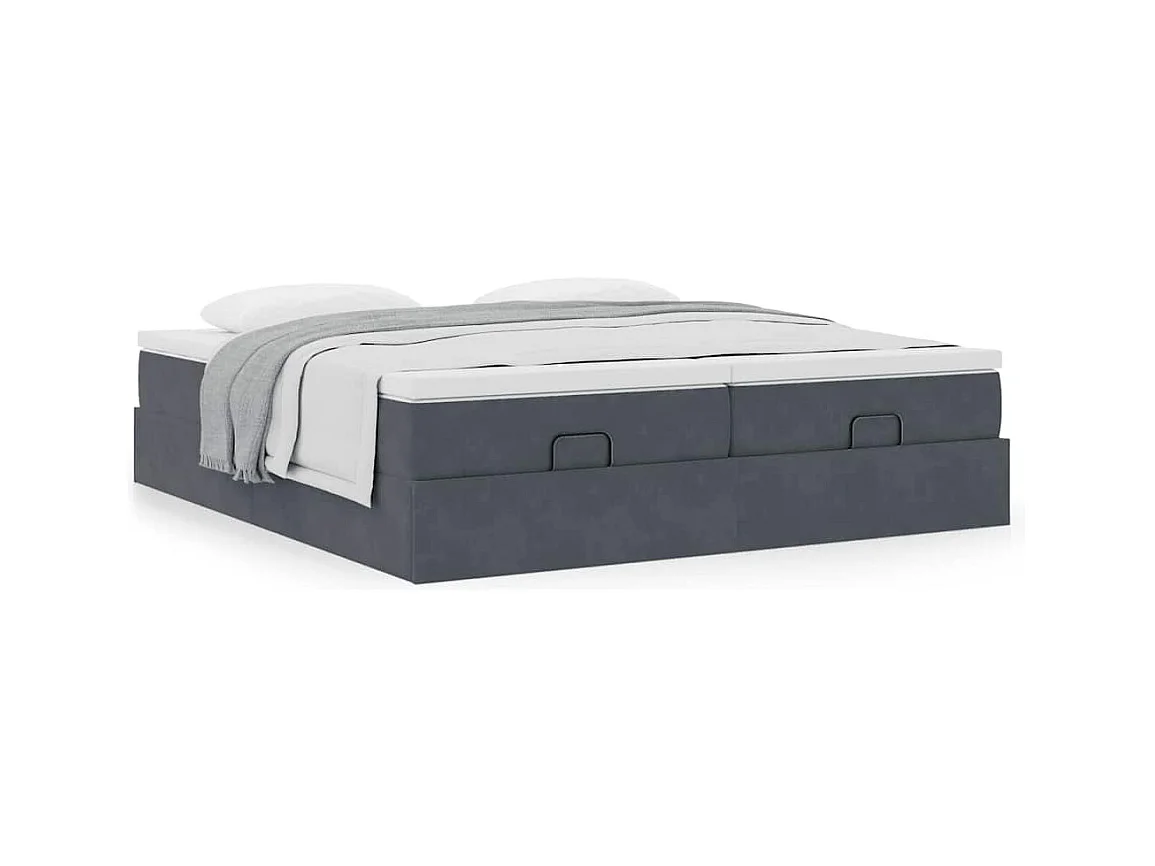 Cadre de lit ottoman avec matelas gris foncé 160x200cm velours
