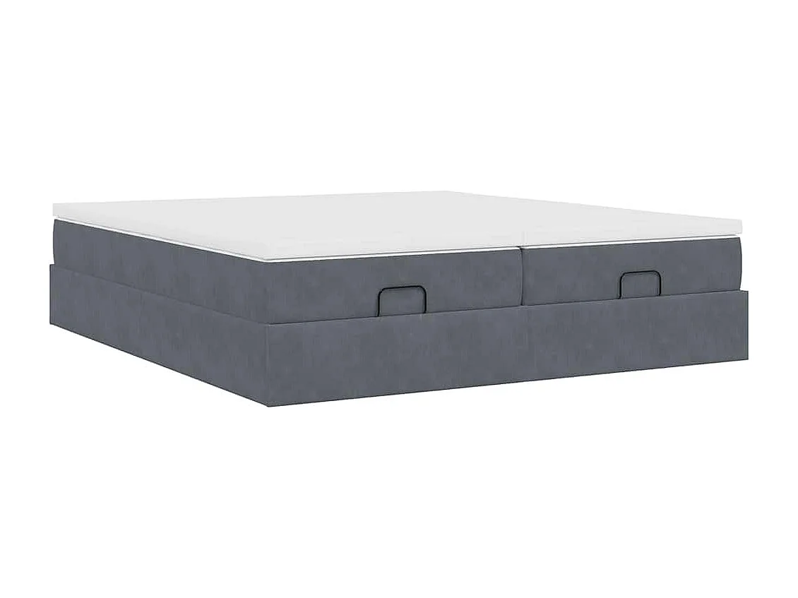 Cadre de lit ottoman avec matelas gris foncé 160x200cm velours