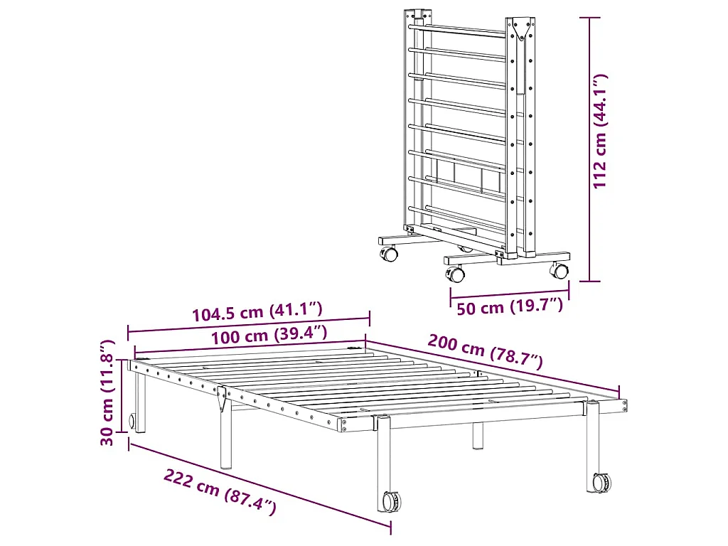 Bedframe zonder matras opvouwbaar 100x200 cm staal zwart