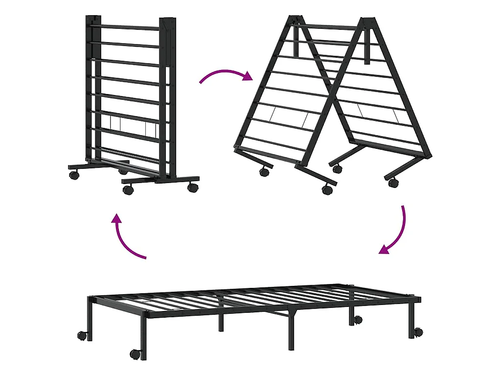 Bedframe zonder matras opvouwbaar 100x200 cm staal zwart