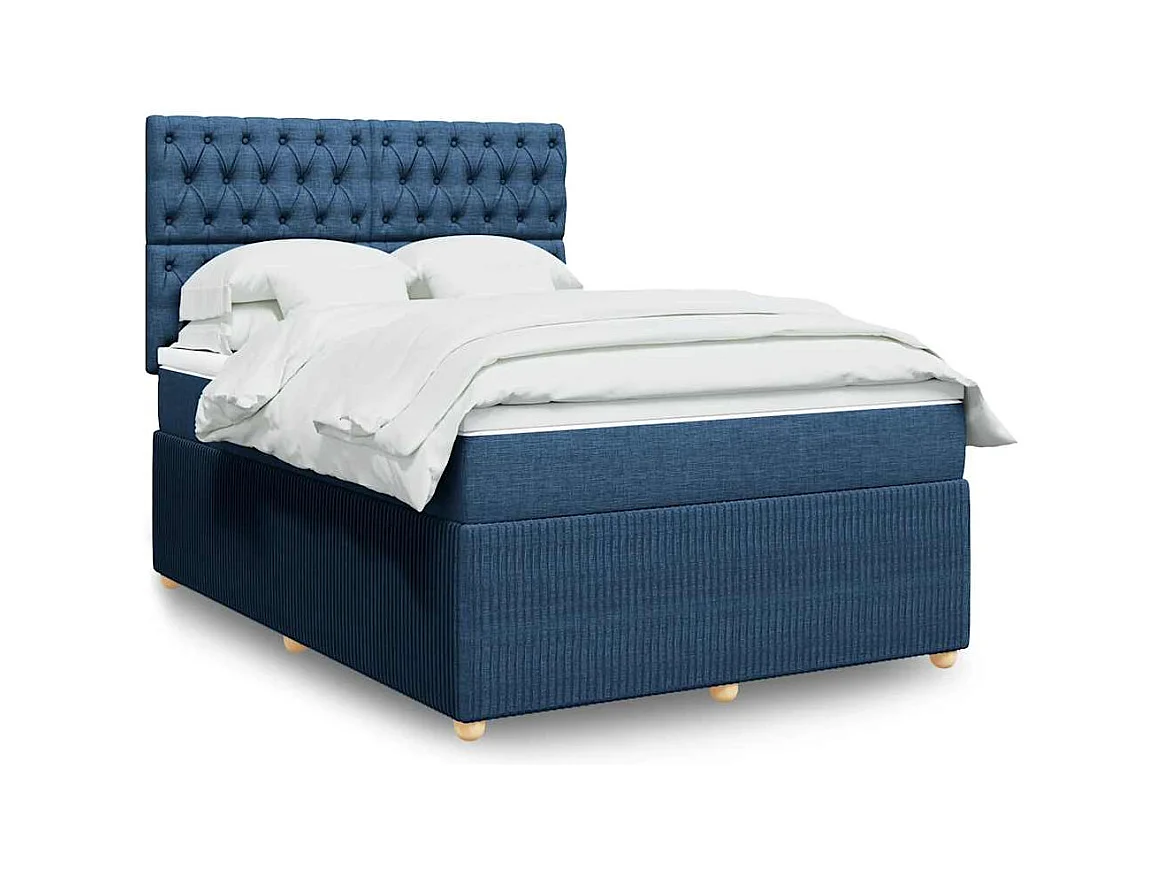 Boxspringbett mit Matratze Blau 140x190 cm Stoff