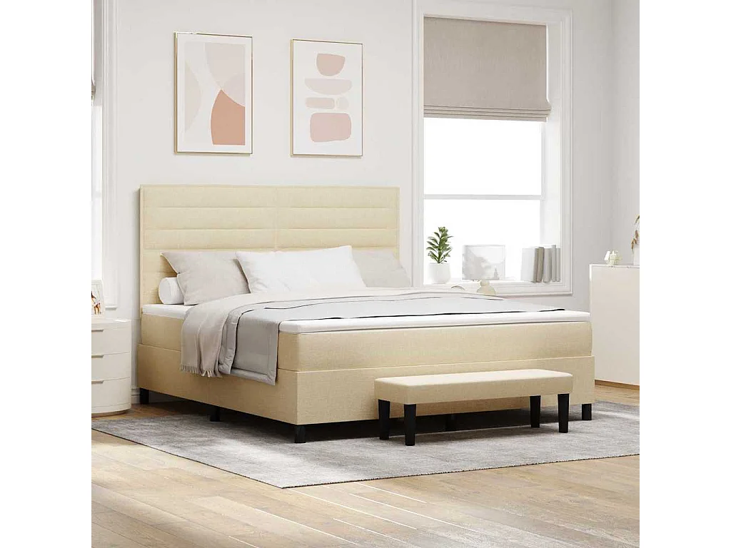 Boxspringbett mit Kissen mit Kopfteil Creme 180 x 200 cm Stoff