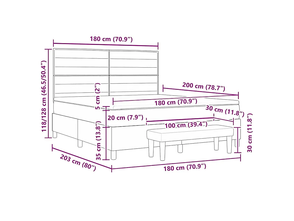 Boxspringbett mit Kissen mit Kopfteil Creme 180 x 200 cm Stoff