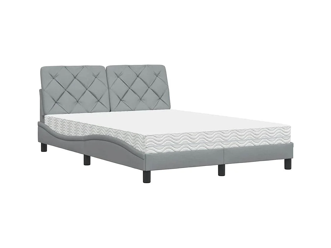 Bett mit Matratze Hellgrau 140x190 cm Stoff