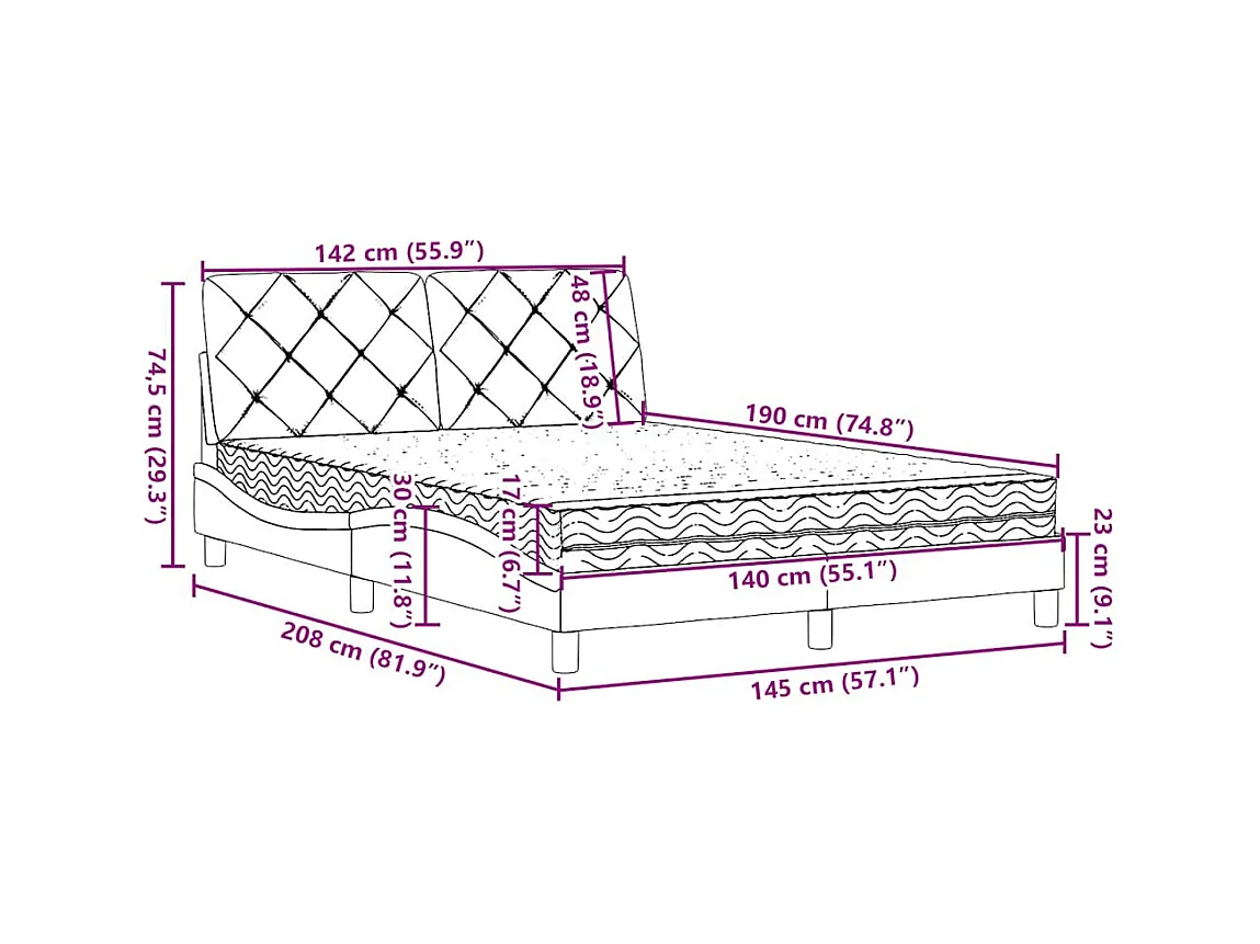 Bett mit Matratze Hellgrau 140x190 cm Stoff