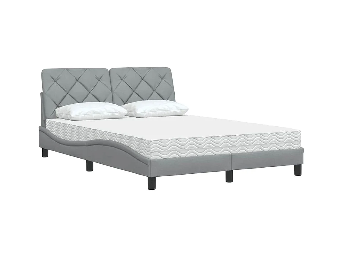 Bett mit Matratze Hellgrau 140x190 cm Stoff