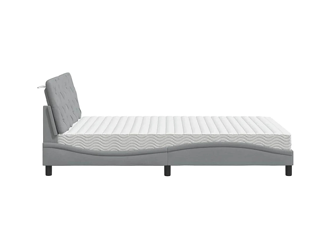 Bett mit Matratze Hellgrau 140x190 cm Stoff