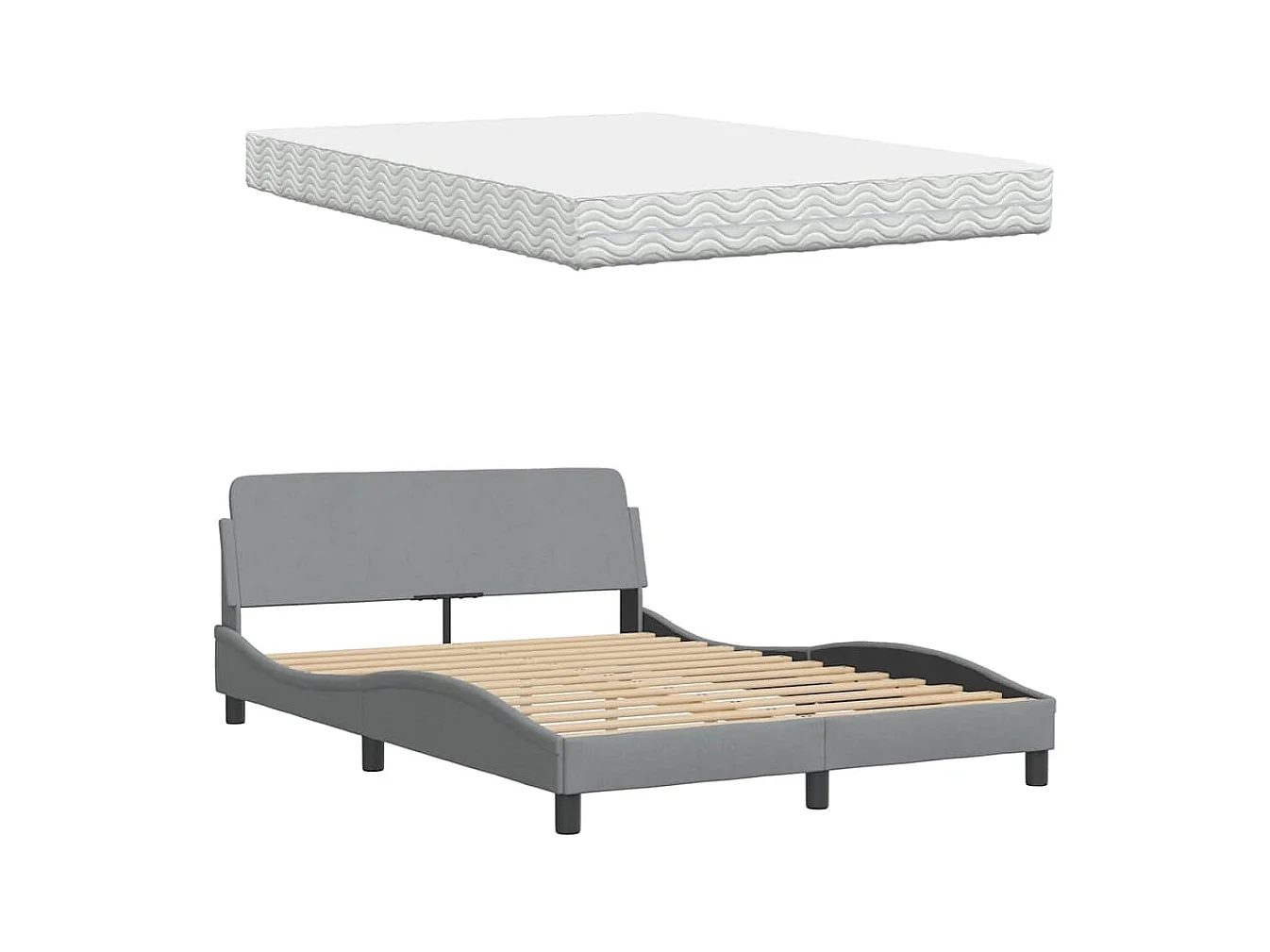 Bett mit Matratze Hellgrau 140x190 cm Stoff