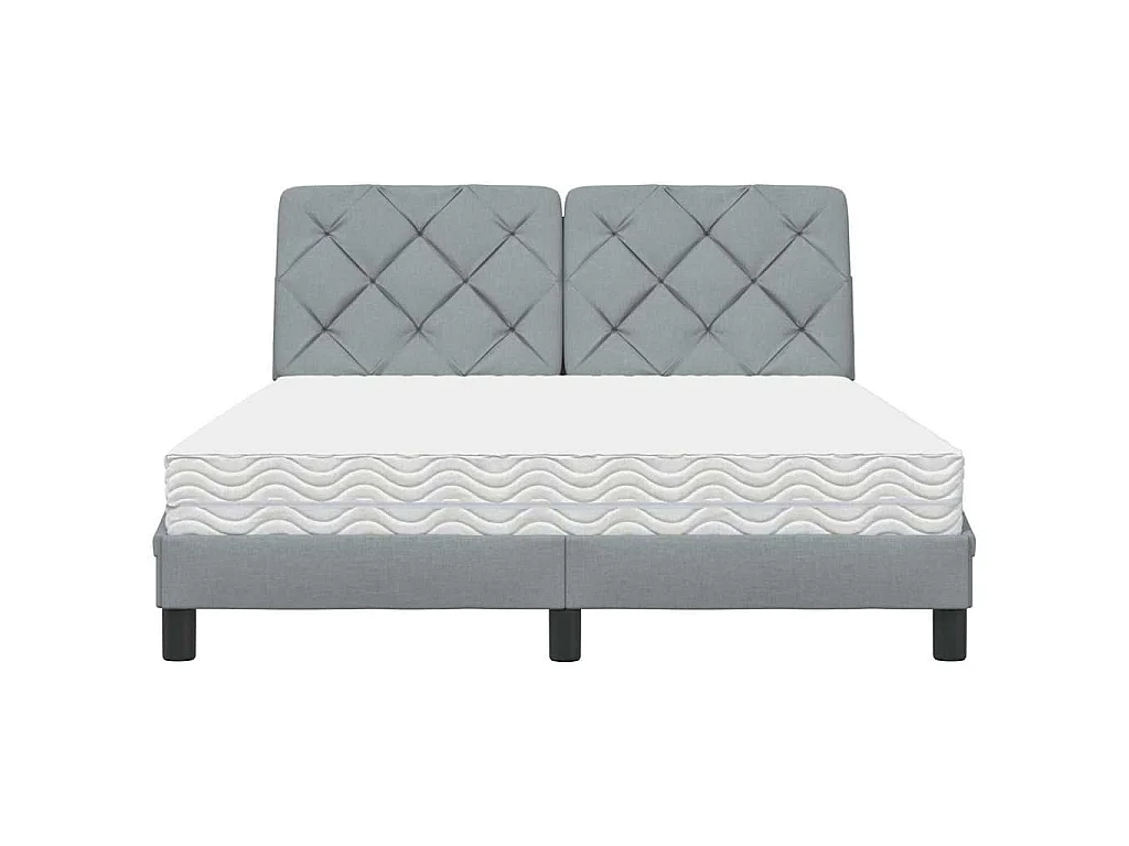 Letto con Materasso Grigio Chiaro 140x190cm Tessuto