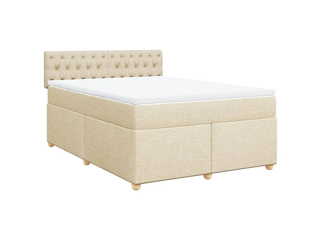 Cama box spring con colchón tela color crema 140x200 cm