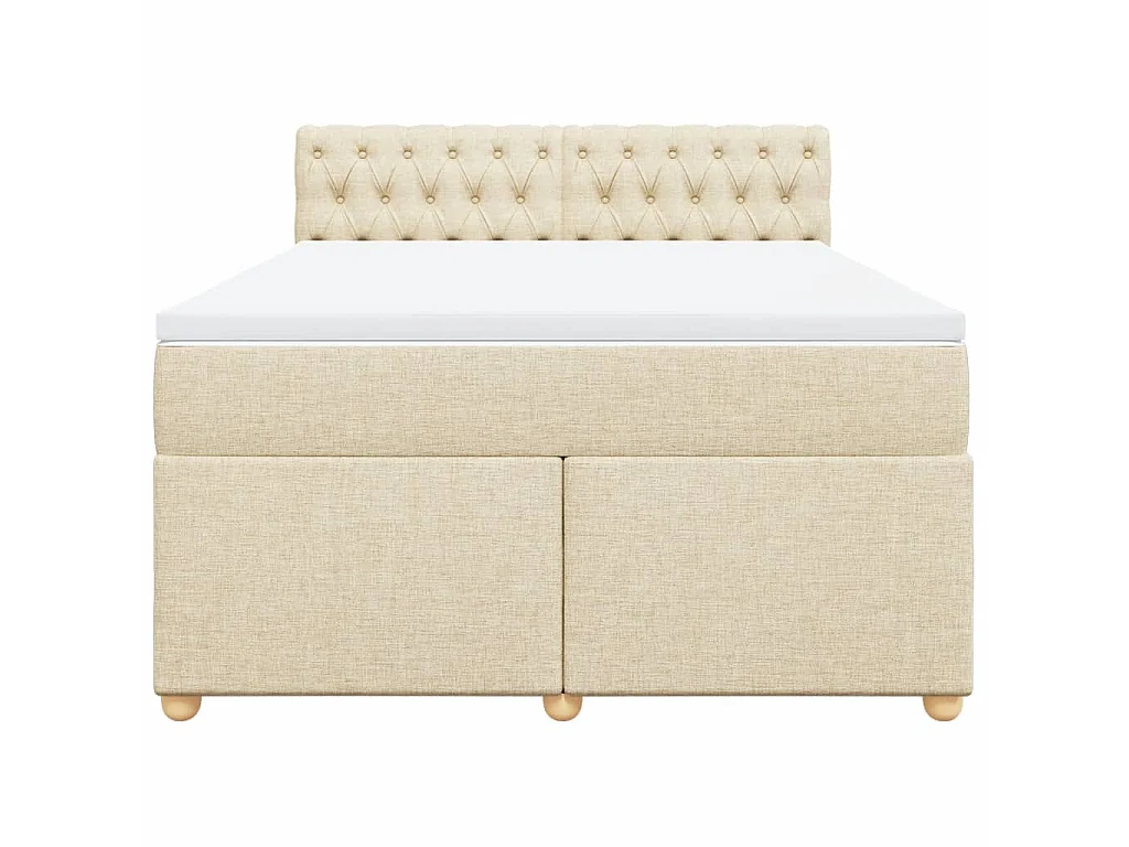 Cama box spring con colchón tela color crema 140x200 cm