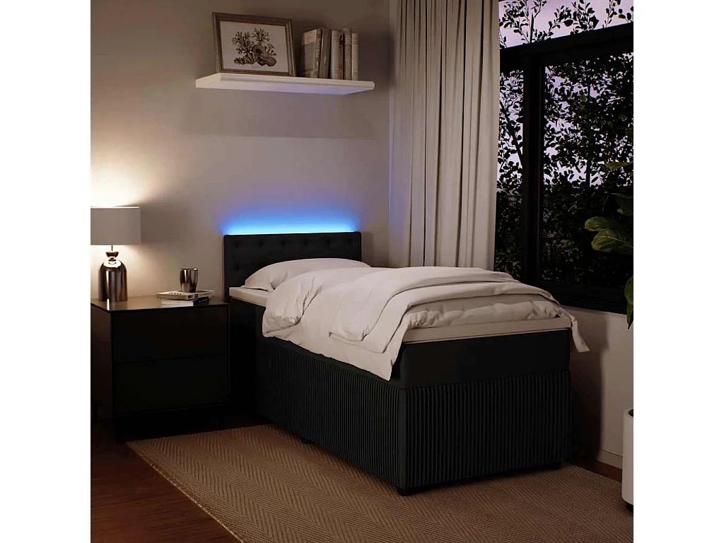 Boxspringbett mit Matratze Schwarz 90x200 cm Samt