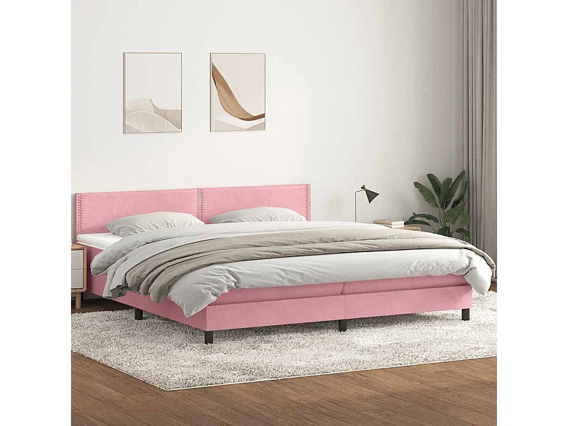 Giroletto a Molle con Materasso Rosa 180x210 cm in Velluto