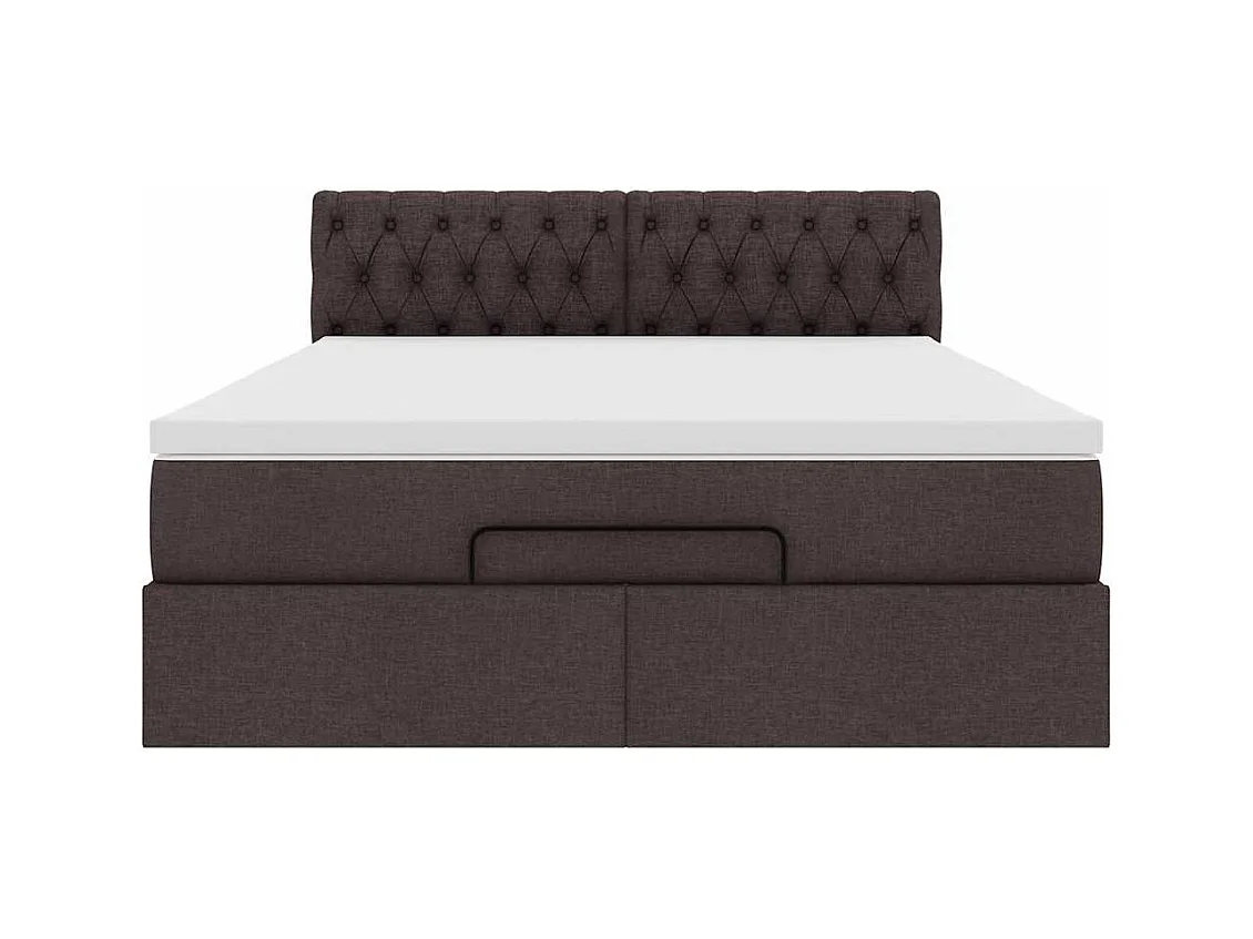 Cadre de lit ottoman avec matelas marron foncé 140x200 cm tissu
