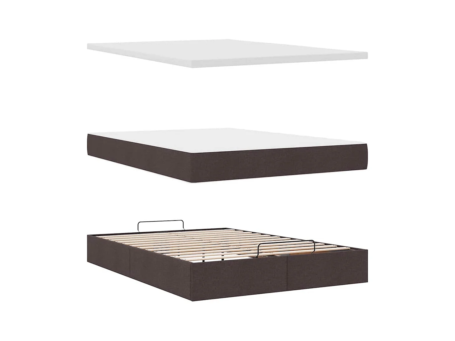 Cadre de lit ottoman avec matelas marron foncé 140x200 cm tissu