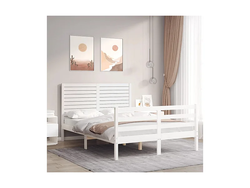 Massivholzbett mit Kopfteil Weiß 140x190 cm