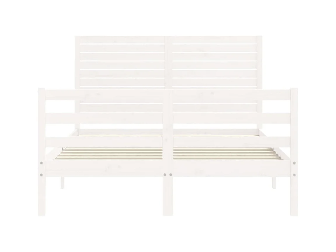 Bedframe met hoofdbord massief hout wit 140x190 cm