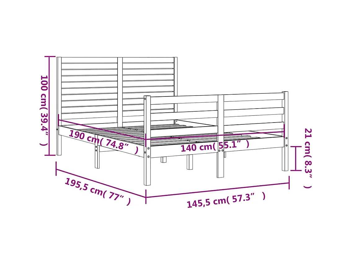 Bedframe met hoofdbord massief hout wit 140x190 cm