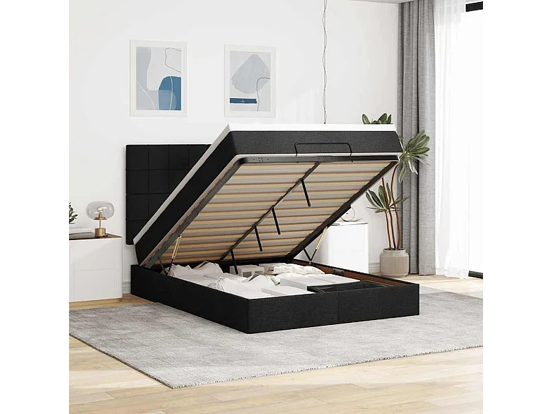 Ottoman-Bett mit Matratze & LEDs Schwarz 140x190 cm Stoff