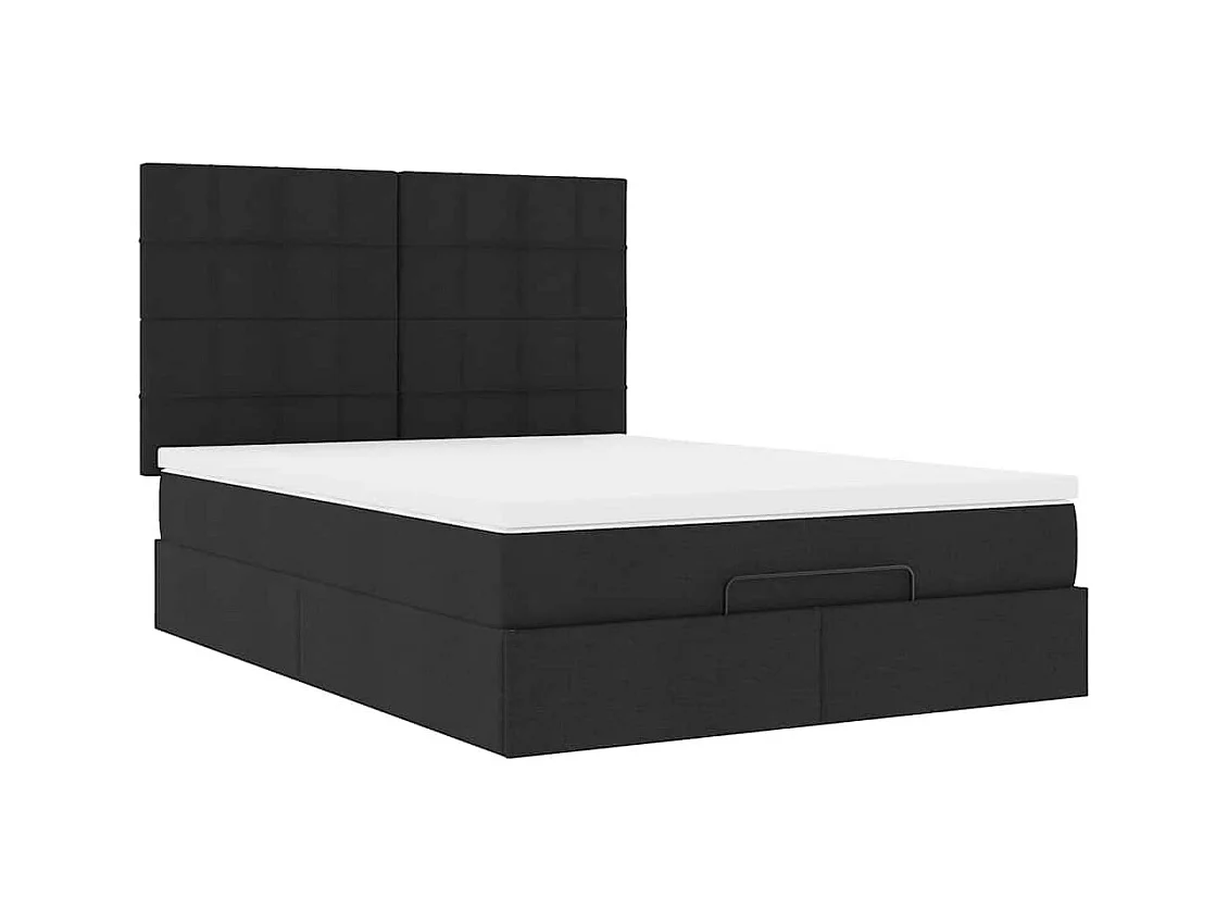 Cadre de lit ottoman avec matelas noir 140x190 cm tissu