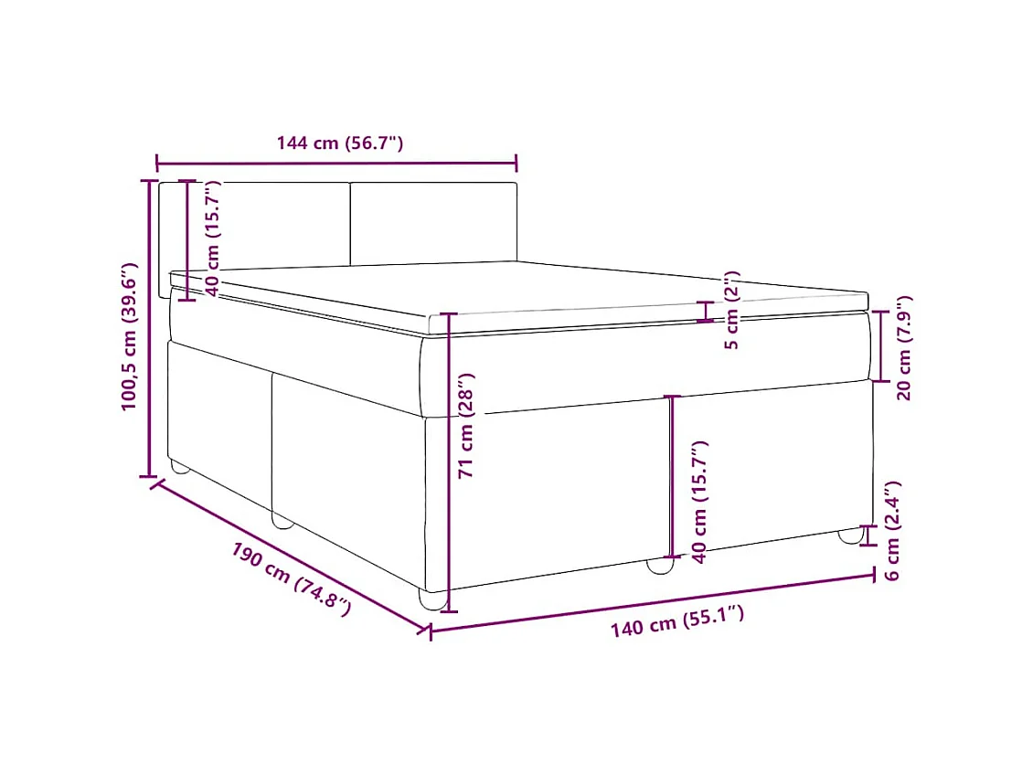 Sommier à lattes de lit avec matelas Bleu 140x190 cm Tissu