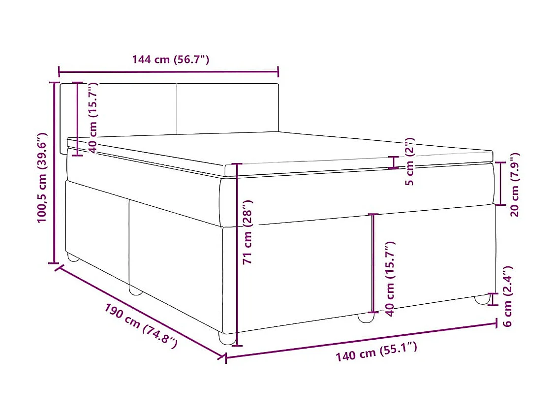 Boxspringbett mit Matratze Blau 140x190 cm Stoff