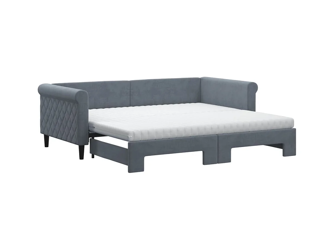 Tagesbett Ausziehbar mit Matratzen Dunkelgrau 90x190 cm Samt
