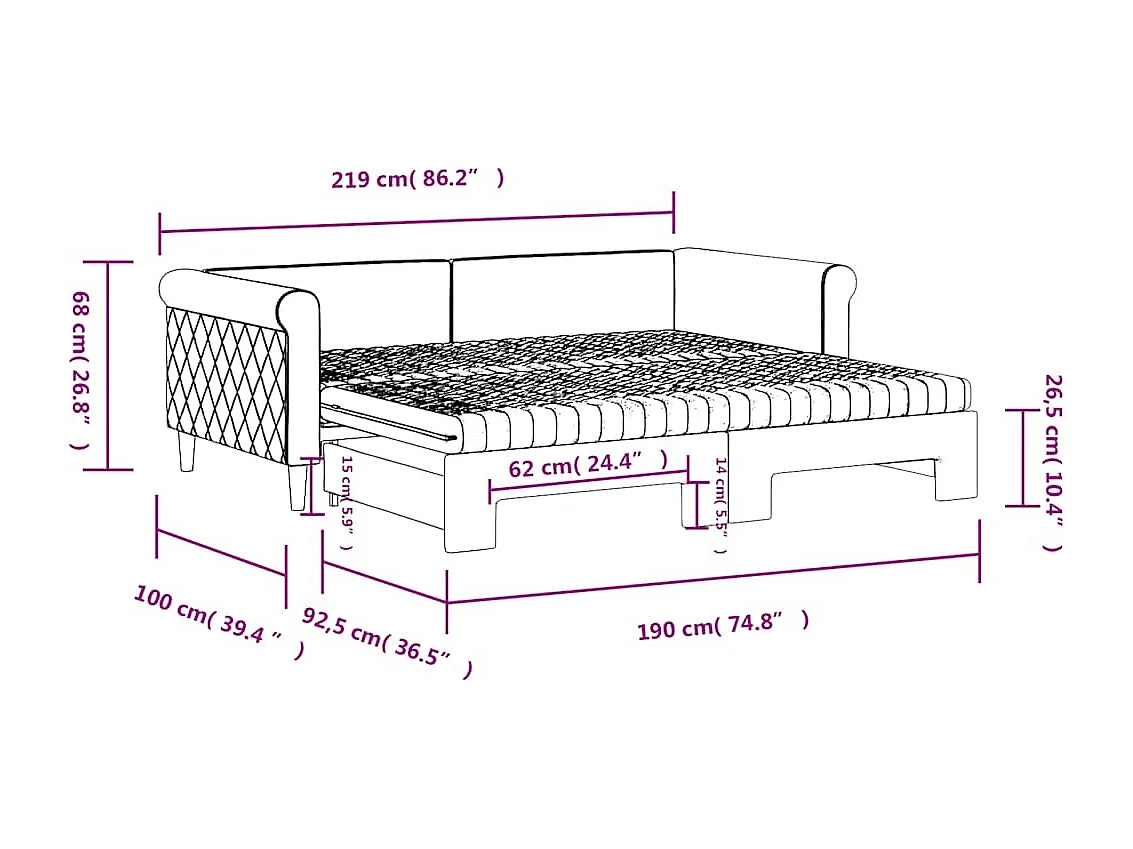 Tagesbett Ausziehbar mit Matratzen Dunkelgrau 90x190 cm Samt