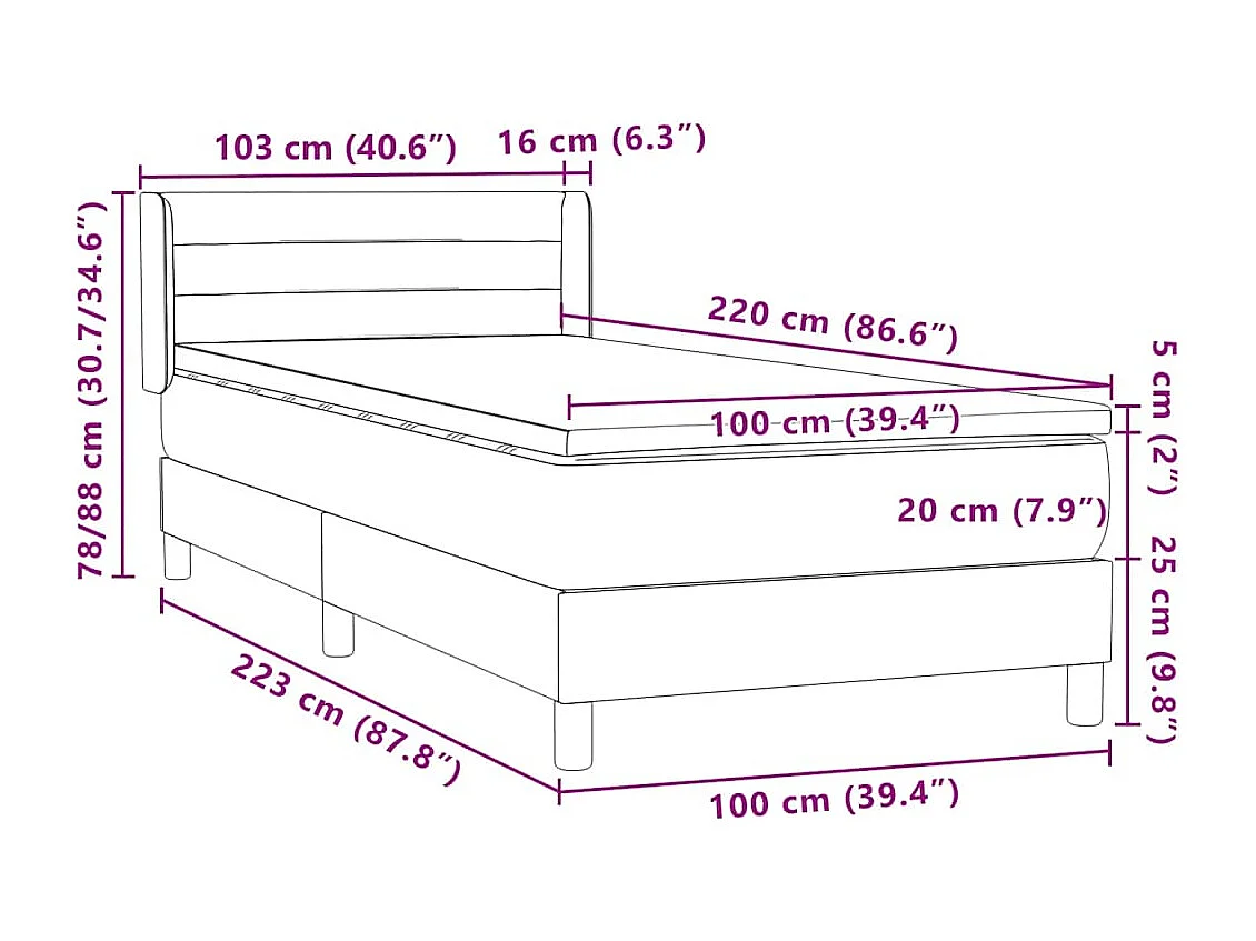 Boxspring met matras fluweel roze 100x220 cm