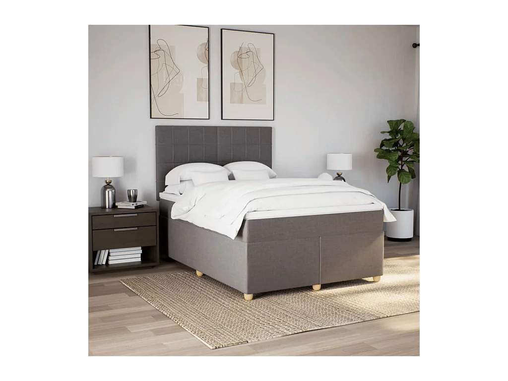 Sommier à lattes de lit avec matelas Taupe 140x200 cm Tissu